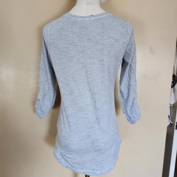 Grey Striped Henley Top, Women's S - Picture 4 of 8